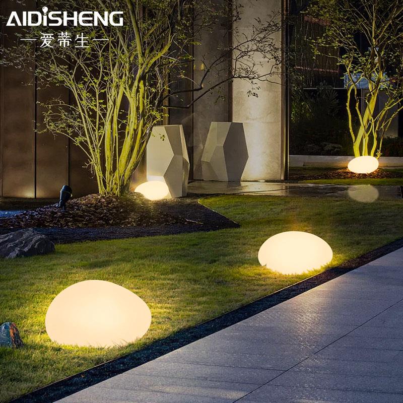 太阳能石头灯户外草坪灯景观庭院落地造景灯发光氛围仿真鹅卵石灯