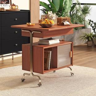 全实木可移动边几折叠茶几小户型客厅小型边柜樱桃木沙发小推车