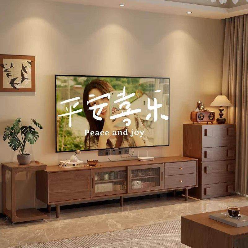 北美黑胡桃木实木电视柜边柜中古风客厅茶几边几一体组合套装收纳