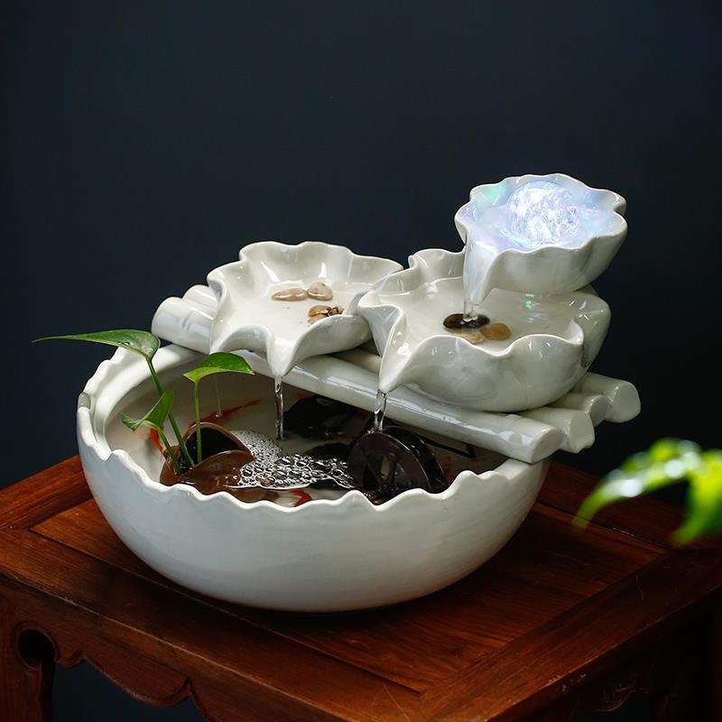 招财流水生财摆件循环水现代风水轮办公室桌面鱼缸加湿器开 业礼