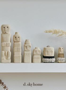 迪斯凯 印尼进口远古风格雕像摆件 几何抽象艺术原始石像人偶摆件