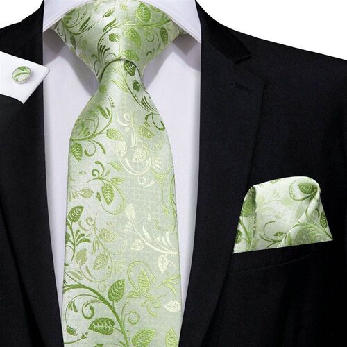 极速Hi-Tie Men Silk Tie Grass Green Ties Floral Necktie Bout