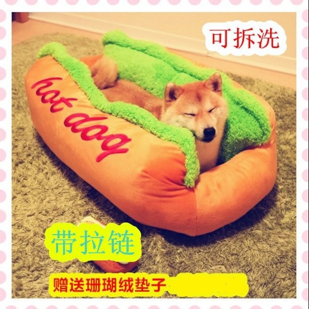 跨境创意日本秋田六千同款hot dog热狗狗窝宠物猫狗窝床可拆洗