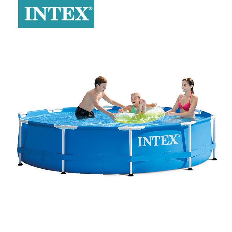 INTEX28200家庭戏水池10尺圆形管架水池户外支架水池加厚加高