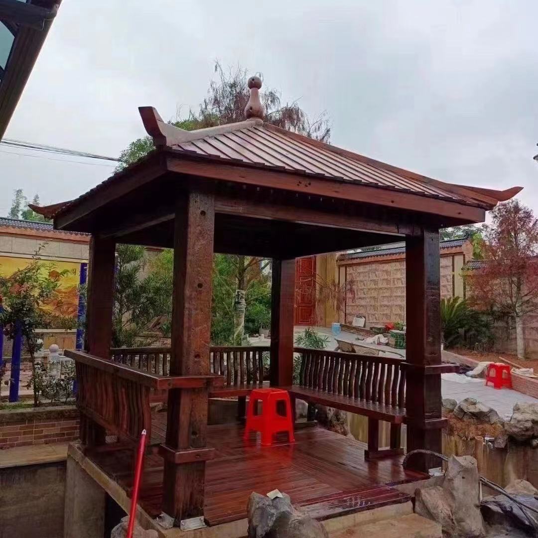 老船木凉亭别墅户外庭院实木古建休闲木屋中式防腐木四角花园亭子