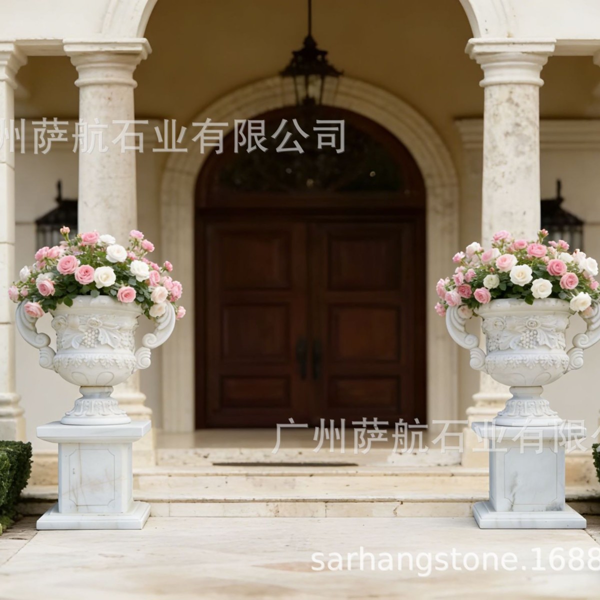 天然大理石花盆石雕庭院花盆别墅园林景观石材花盆厂家订置