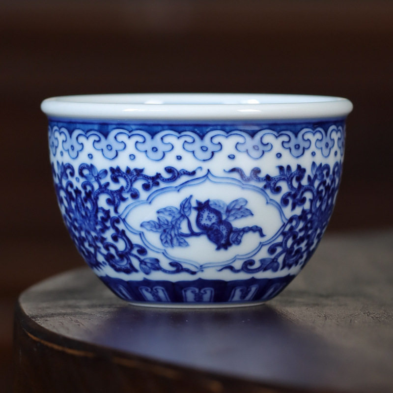记石柴窑 手绘青花瓷点工三多图缸杯陶瓷茶杯高档仿古单杯主人杯