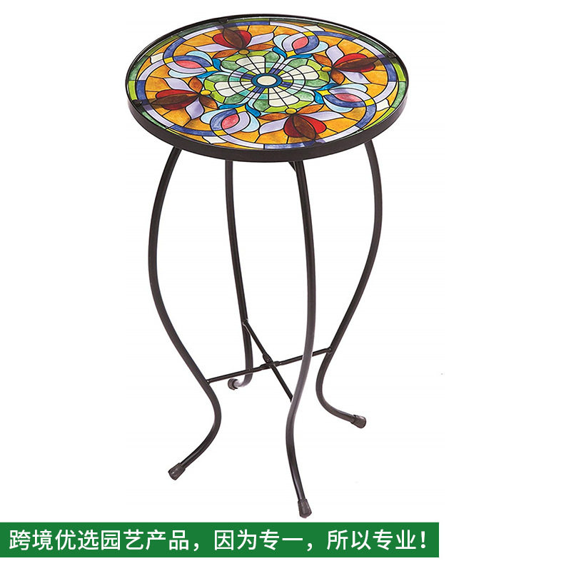 中式抽象花圆形铁艺马赛克花架