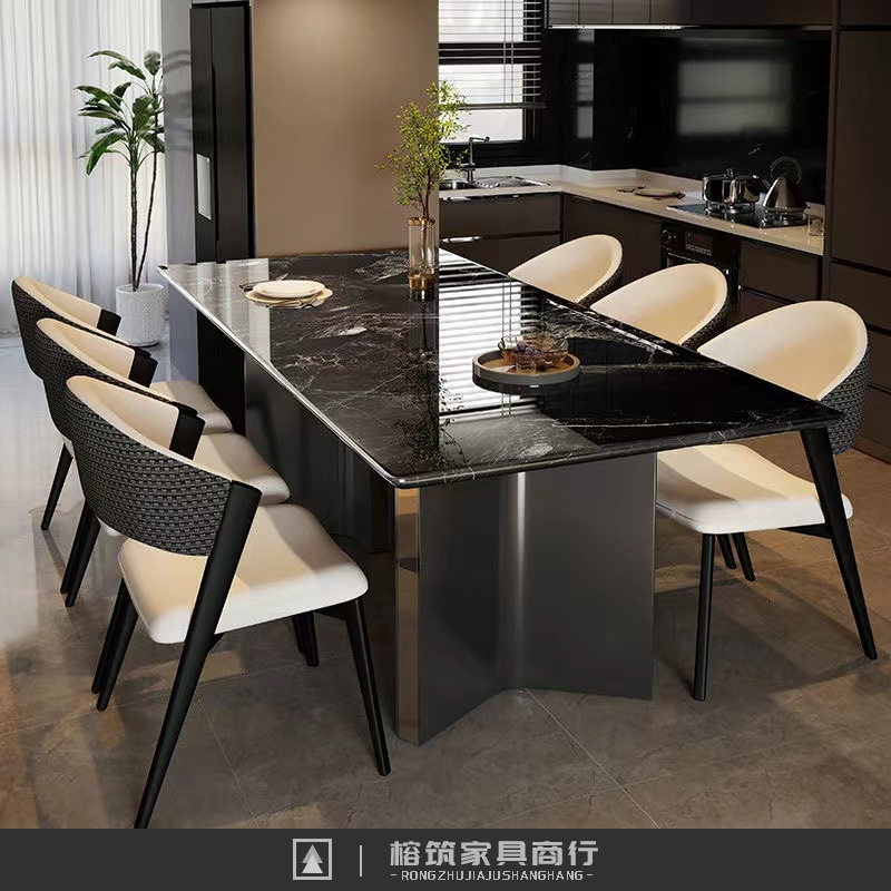 高端奢石餐桌超晶石现代简约长方形岩板家用小户型大理石吃饭桌子