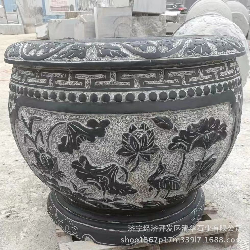 庭院园林仿古青石雕刻鱼缸