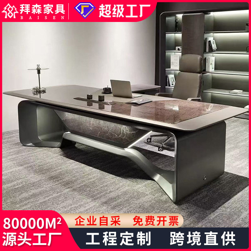 意式高端老板桌 轻奢大理石总裁办公桌 时尚创意设计师经理大班台