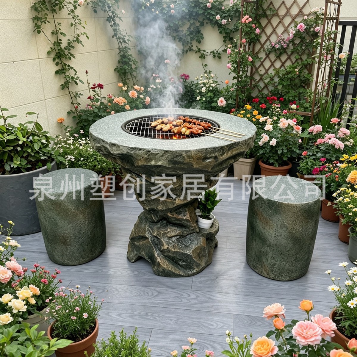 仿石桌石凳户外庭院桌椅露天阳台休闲围炉煮茶烧烤火炉小圆桌凳子