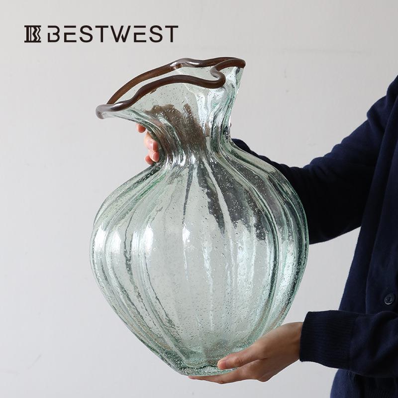 BESTWEST高级感轻奢创意插花摆件水滴口玻璃芬顿花瓶家居装饰品