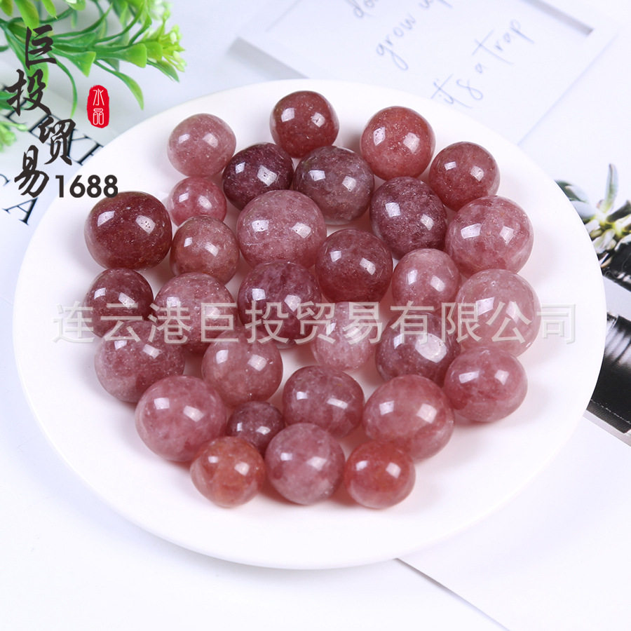 好圆角天然红草莓晶滚石摆件strawberry石英水晶翻滚裸石厂家批发