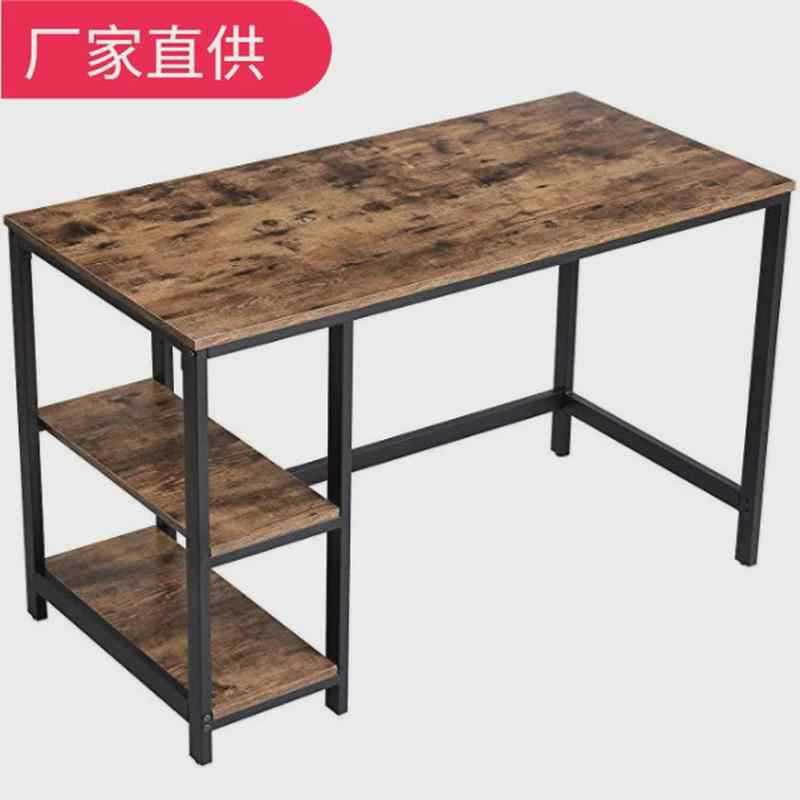 厂家直供跨境爆款新古电脑桌双层储物板家用学习书桌办公桌钢木桌