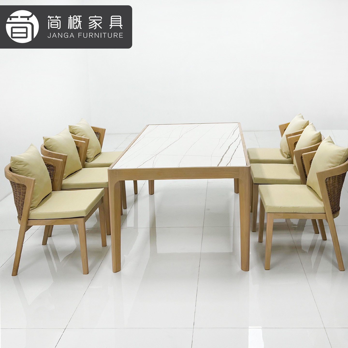 批发北欧别墅露台实木餐桌椅休闲花园庭院柚木套装酒店民宿桌椅