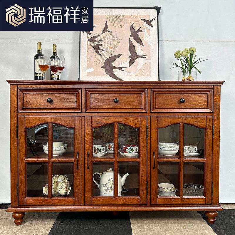 白椿木全实木收纳储物柜复古餐边柜玄关茶水柜客厅边柜美式