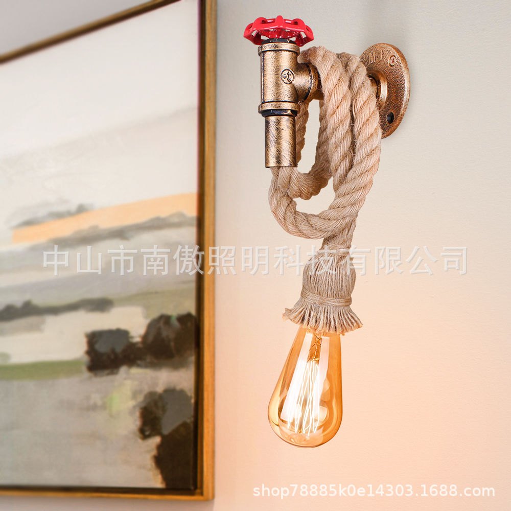 复古麻绳吊灯北欧现代简约个性水管吊灯餐厅酒吧台书房吧台灯具