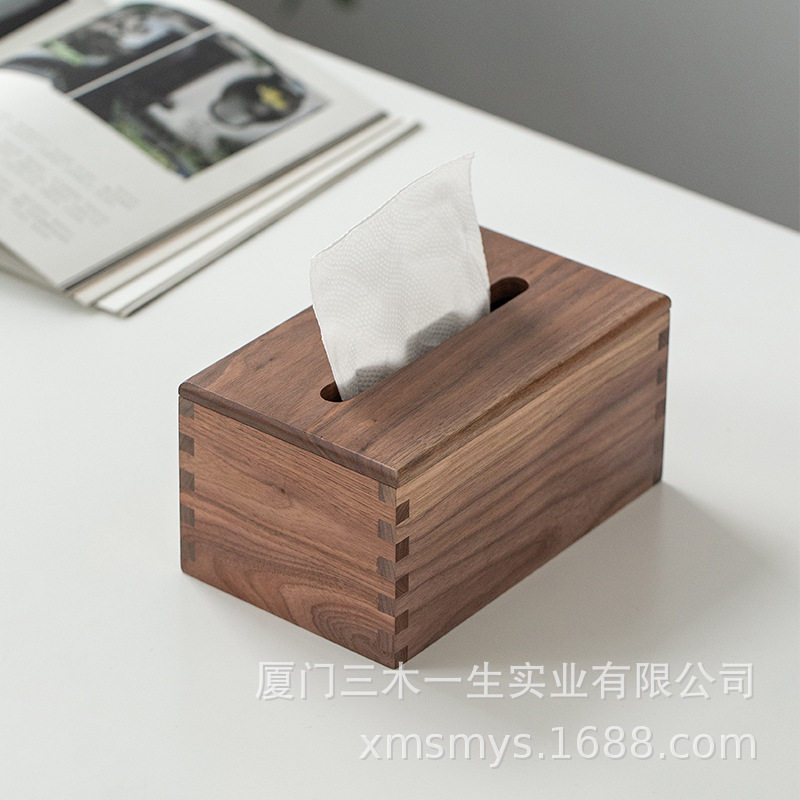 黑胡桃木实木纸巾盒木质抽纸盒现代简约家用面巾纸收纳盒厂家批发