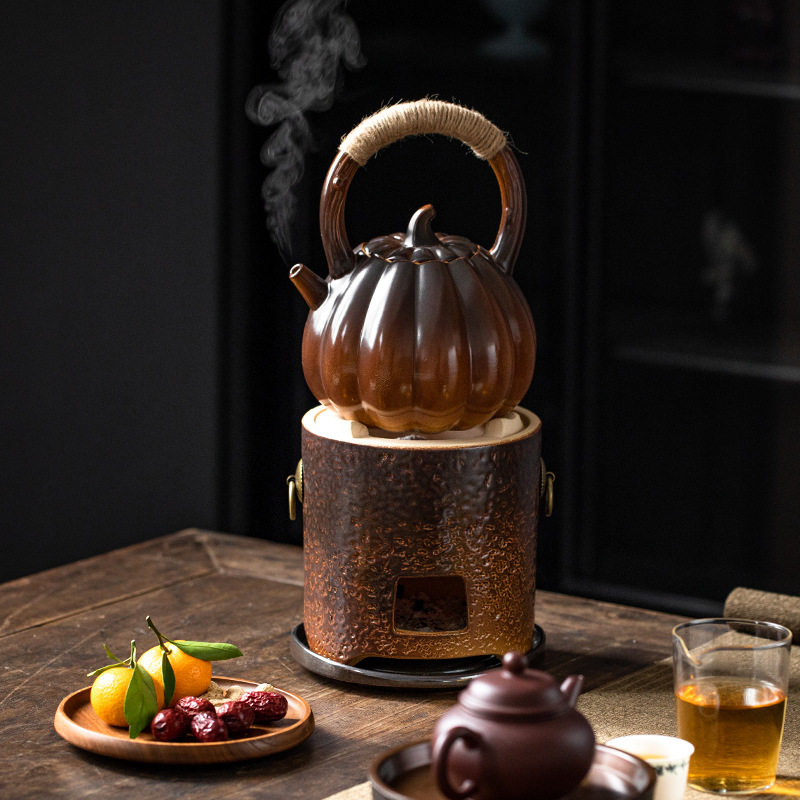 碳火炉子炭火煮茶炉围炉烤茶煮茶日式复古陶炉两侧把陶壶煎茶烤红