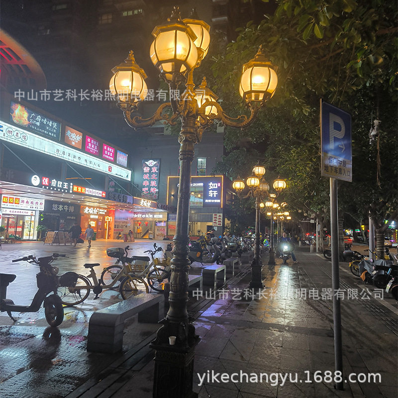 五头庭院灯玉兰灯欧式氛围灯花朵灯道路照明铁艺灯笼拉丝古铜色