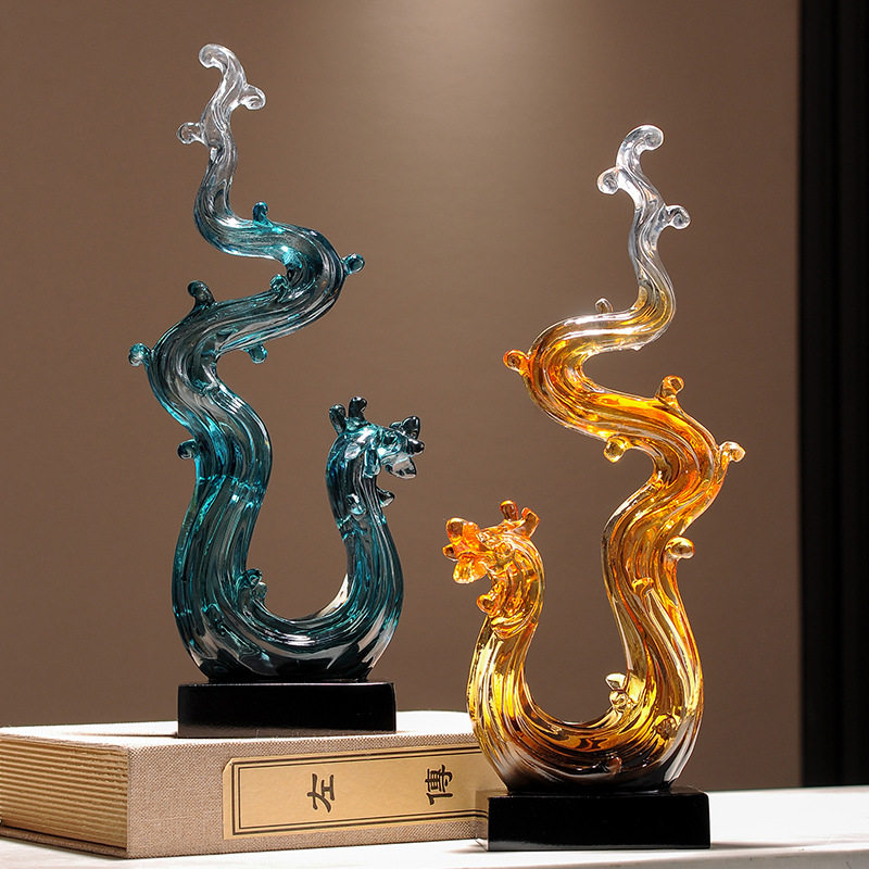 风生水起水晶龙摆件简约现代抽象艺术客厅电视柜酒柜装饰品高级感