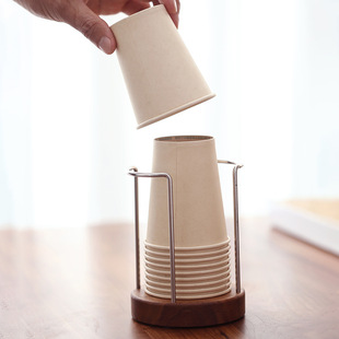 桌面一次性纸杯收纳架实木杯架取杯器家居办公商用纸杯取杯置物架