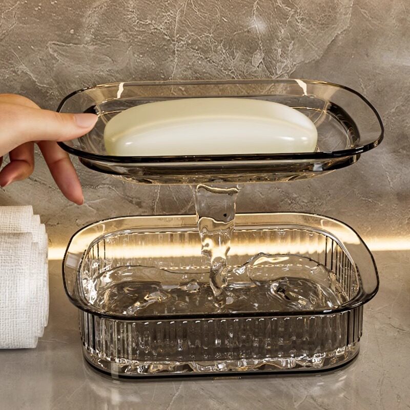 透明PET双层高颜值无盖PET皂盒大容量肥皂盒可沥水学生宿舍香皂盒