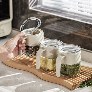 调料定量密封防潮厨房家用调味味精套装佐料控量盐罐玻璃盐瓶按压