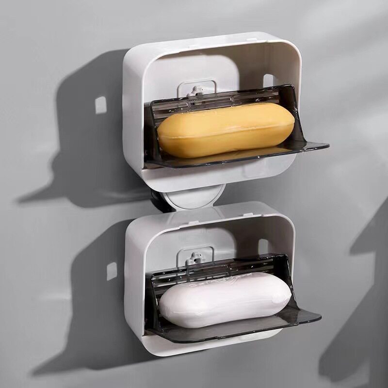 创意沥水肥皂盒壁挂式卫生间翻盖肥皂架浴室挂墙式免打孔香皂盒