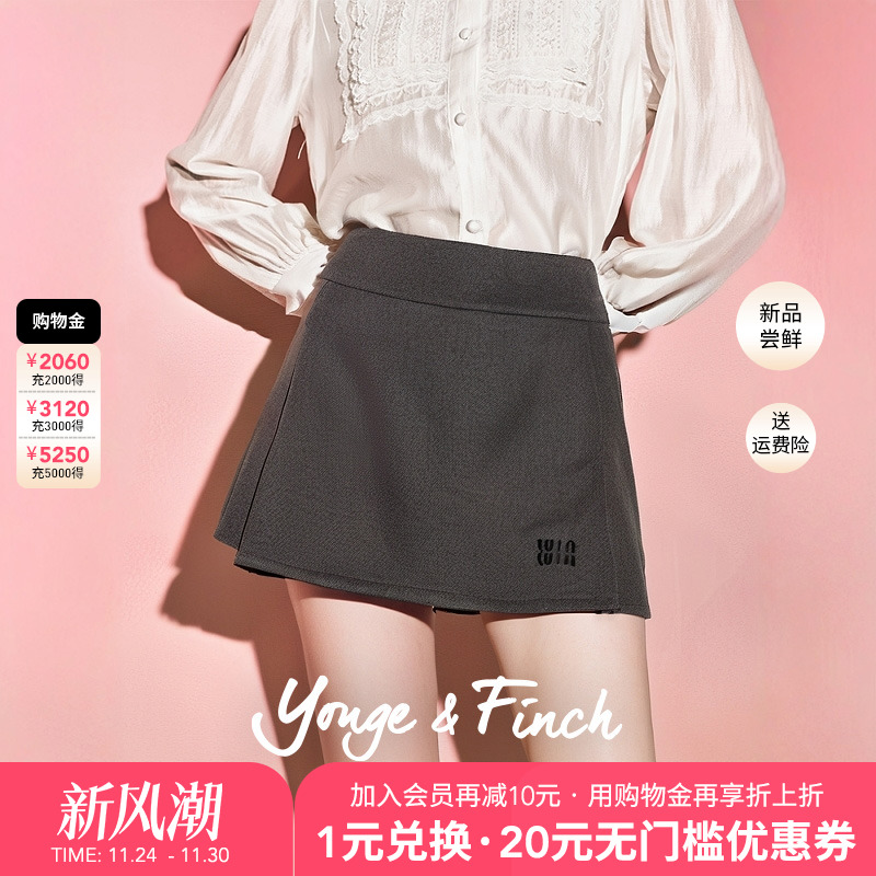 Yonge&Finch/扬芬缇2025秋复古毛妮半身裙高腰A字裙短裙裤NEINAY