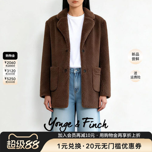 YongeFinch扬芬缇2026春季加厚复古皮草大衣呢子西装外套JETTYY