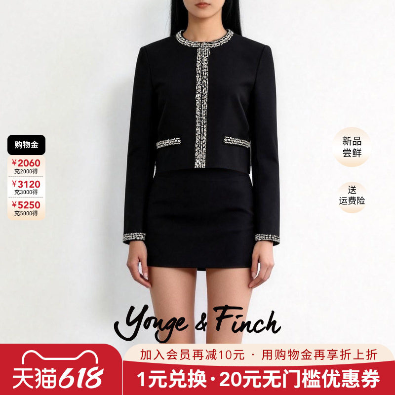 Yonge&amp;Finch/扬芬缇高级重工圆领黑色短款外套女2026