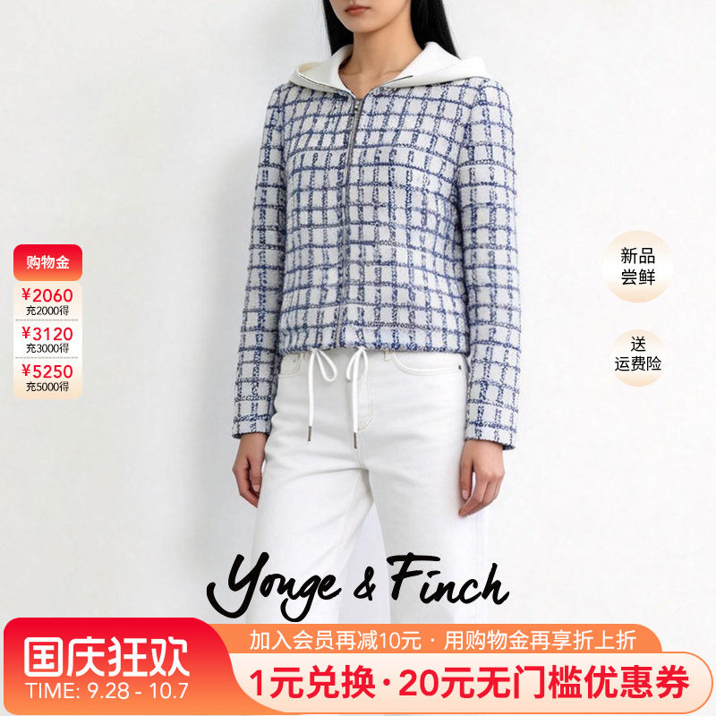 YongeFinch扬芬缇2026春季新款小香风千鸟格长袖短女外套TARRCY