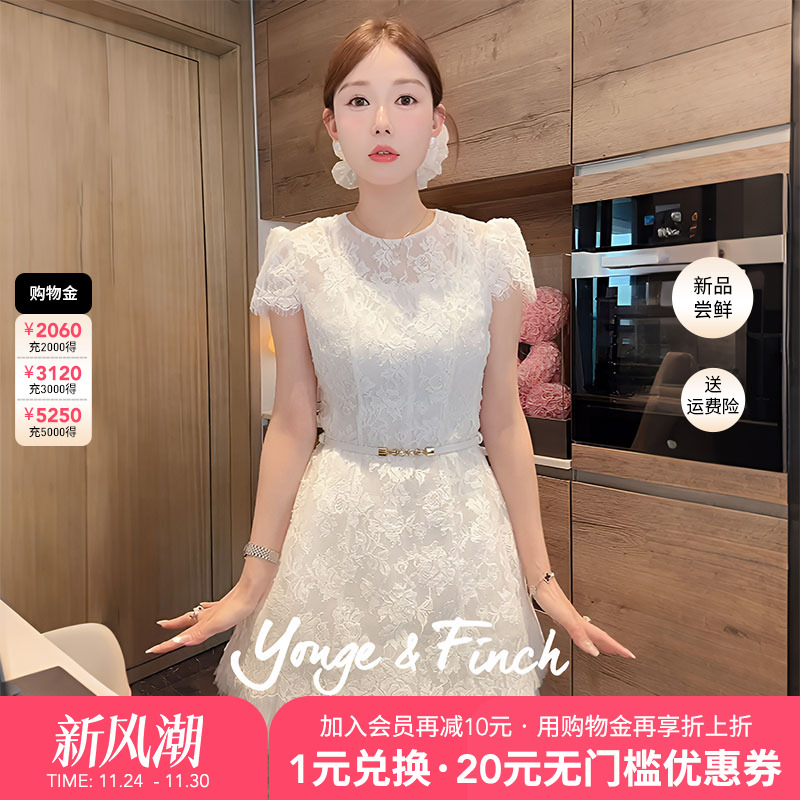 扬芬缇蕾丝收腰连衣裙女中长款