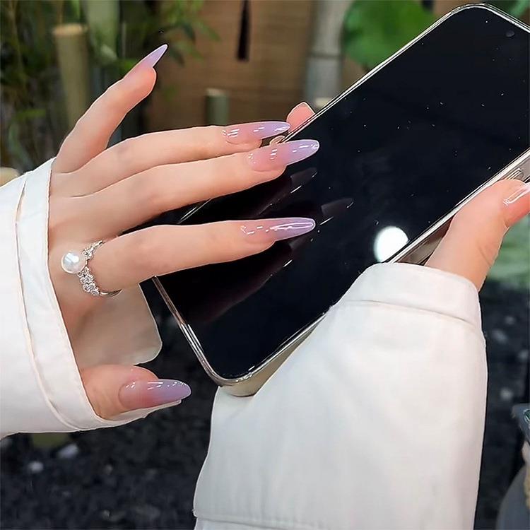 纯手工穿戴甲裸色渐变显白美甲 东海预制甲薰衣草色美甲假指甲贴