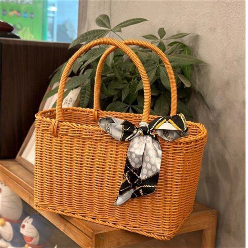 T5送丝巾买菜篮藤编手工户外超市大容量提篮子织筐时尚家用
