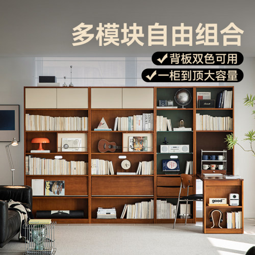 复古风实木收纳书柜法式书柜靠墙