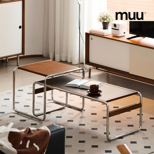 MUU复古茶几组合客厅家用小户型边几不锈钢长方岩板茶台小桌子