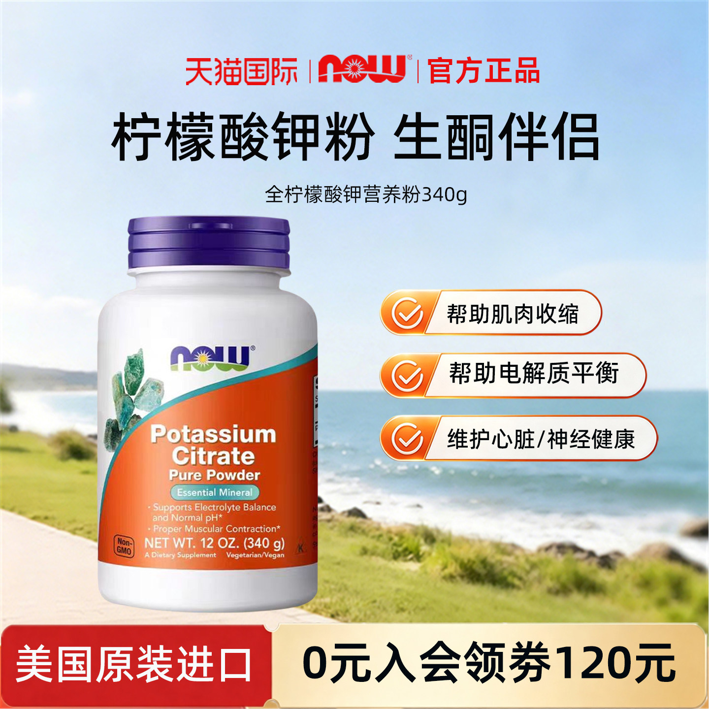 now foods诺奥柠檬酸钾粉340g PH酸钾健身生酮 原装进口不含勺子图片