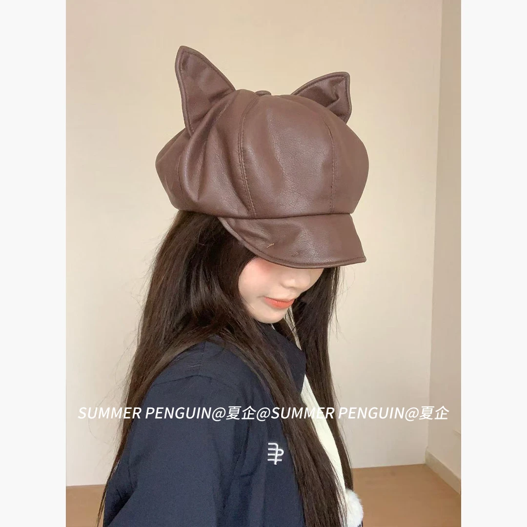 美拉德风猫耳贝雷帽女秋冬复古显脸小画家帽