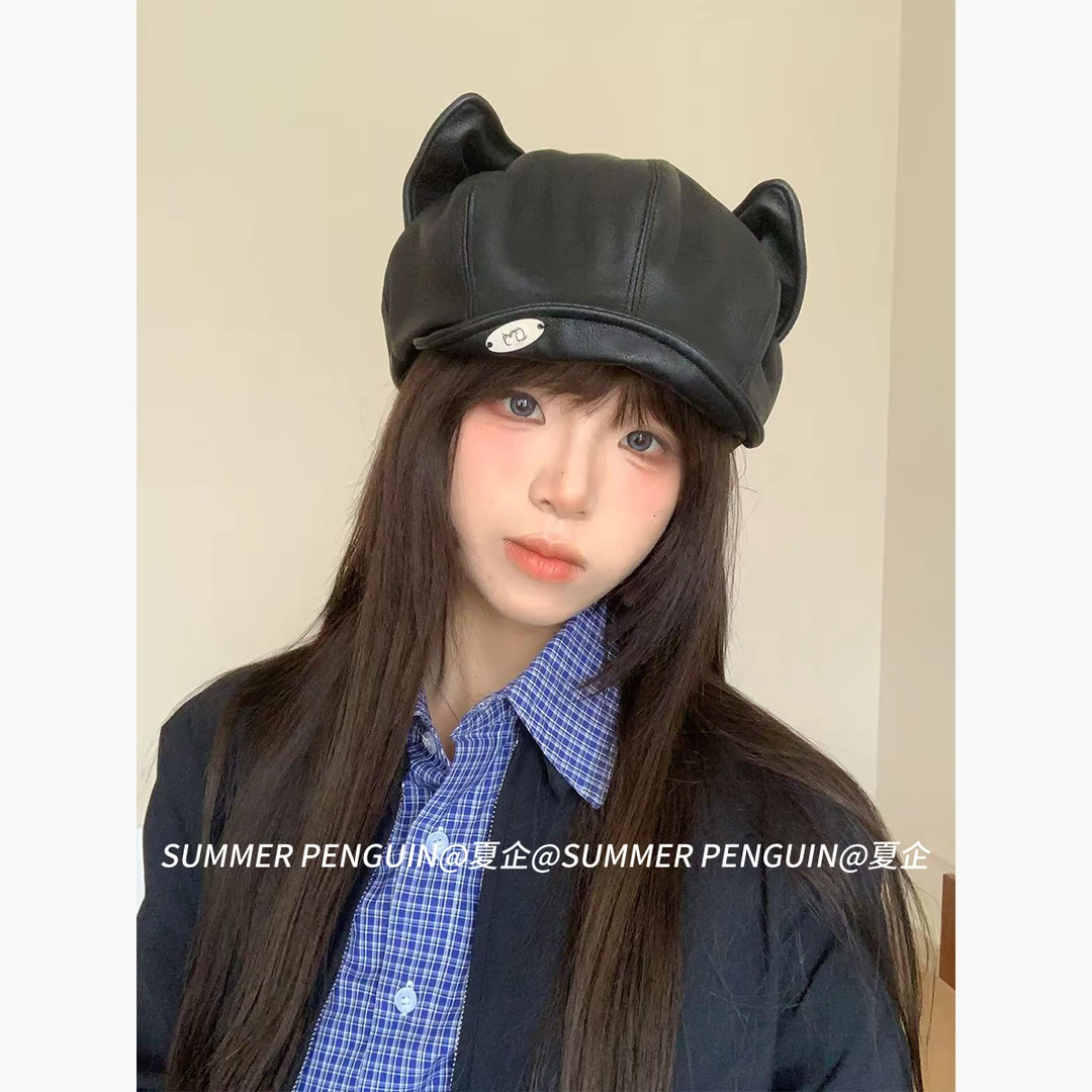 美拉德风猫耳贝雷帽女秋冬复古显脸小画家帽