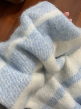 蓝色格子围巾女秋冬季加厚保暖韩系氛围感2025新款学生百搭大围脖