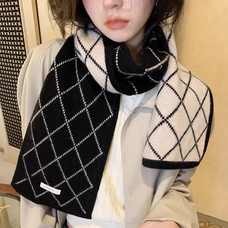 100%澳洲羊毛围巾女冬季咖色菱形格2025新款加厚保暖羊绒男生围脖