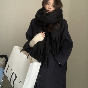 黑色围巾女秋冬季仿羊绒2025新款流行百搭情侣加厚保暖学生围脖冬