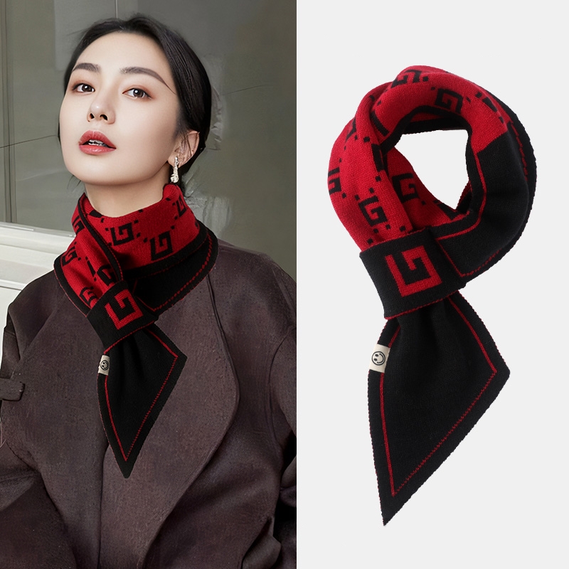 秋冬季针织护颈小围巾女2025新款千鸟格懒人围脖春秋脖套保暖百搭