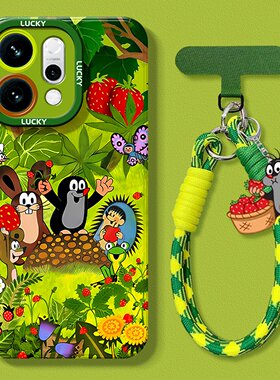 适用于oppofindx9手机壳新款女Findx9pro高级好看绿色findx9全包防摔带挂绳x9pro卡通鼹鼠故事0pp0软硅胶外壳