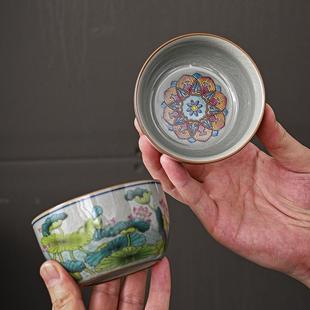 老陶泥青花瓷茶杯手工陶瓷功夫品茗杯单杯主人杯茶具茶盏专用杯