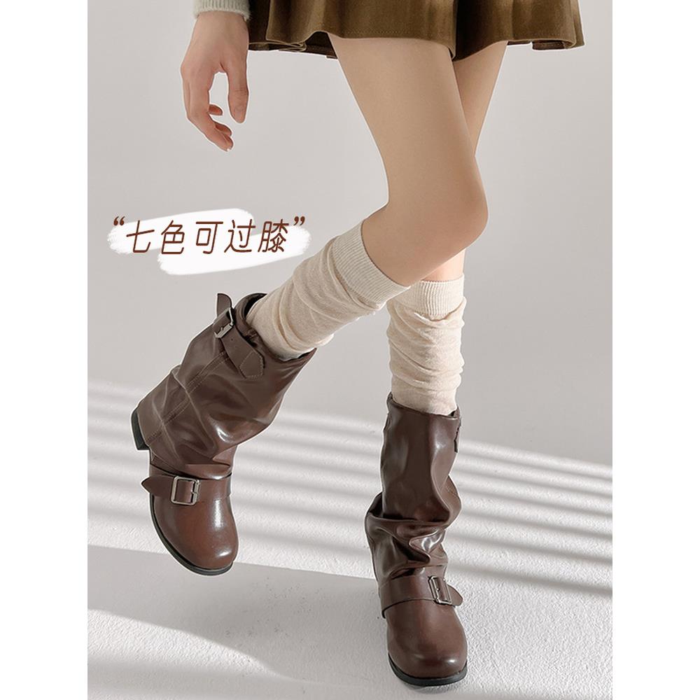 配靴子的袜子春秋美拉德女薄款长筒袜白色过膝堆堆袜jk高筒袜夏季