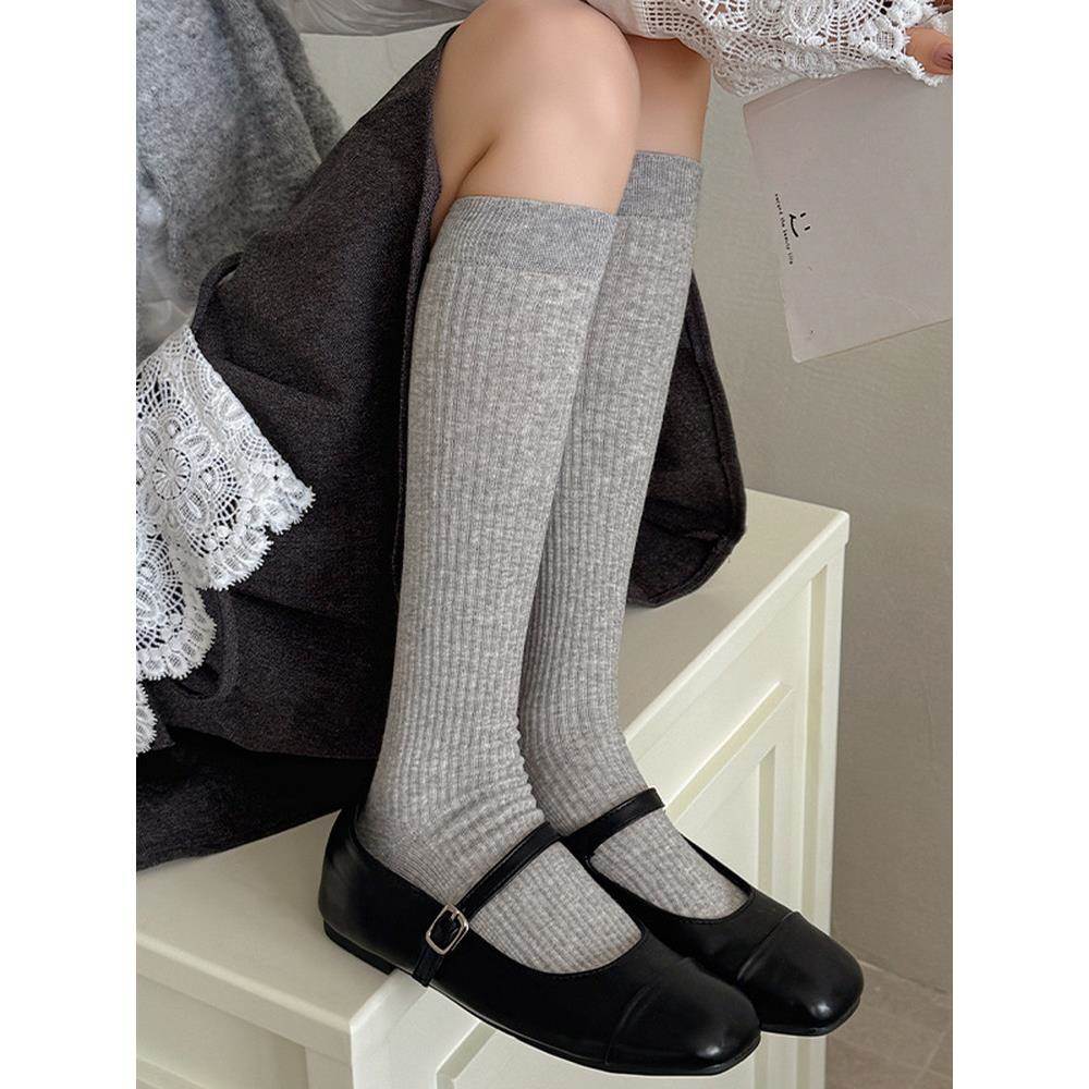灰色小腿袜子女秋季新款芭蕾风日系jk长袜百搭显瘦配小皮鞋堆堆袜